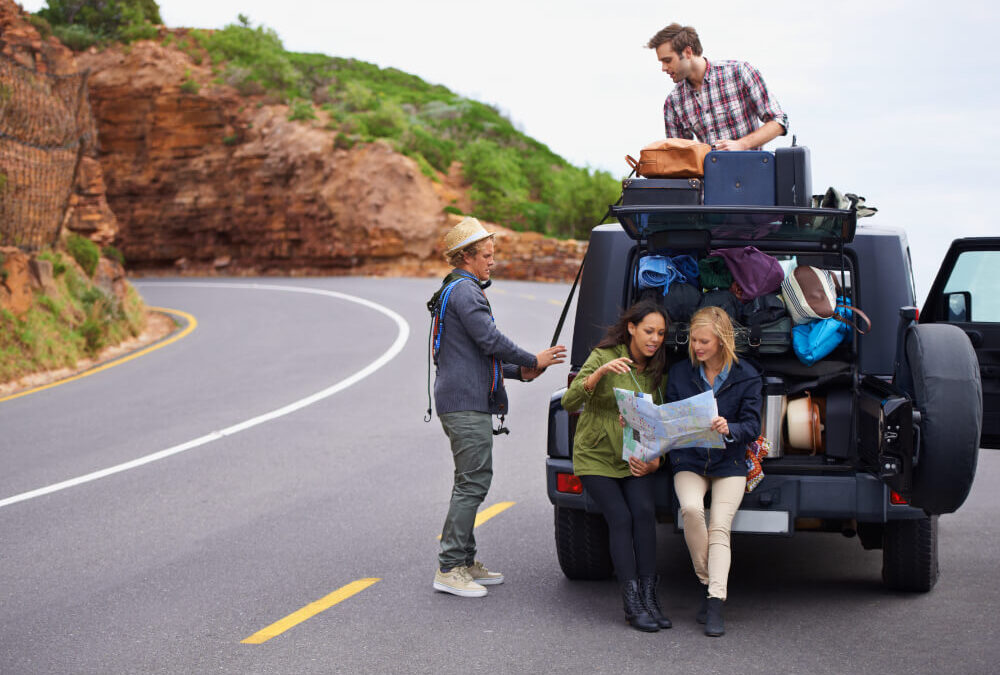 a group of friends having a road trip